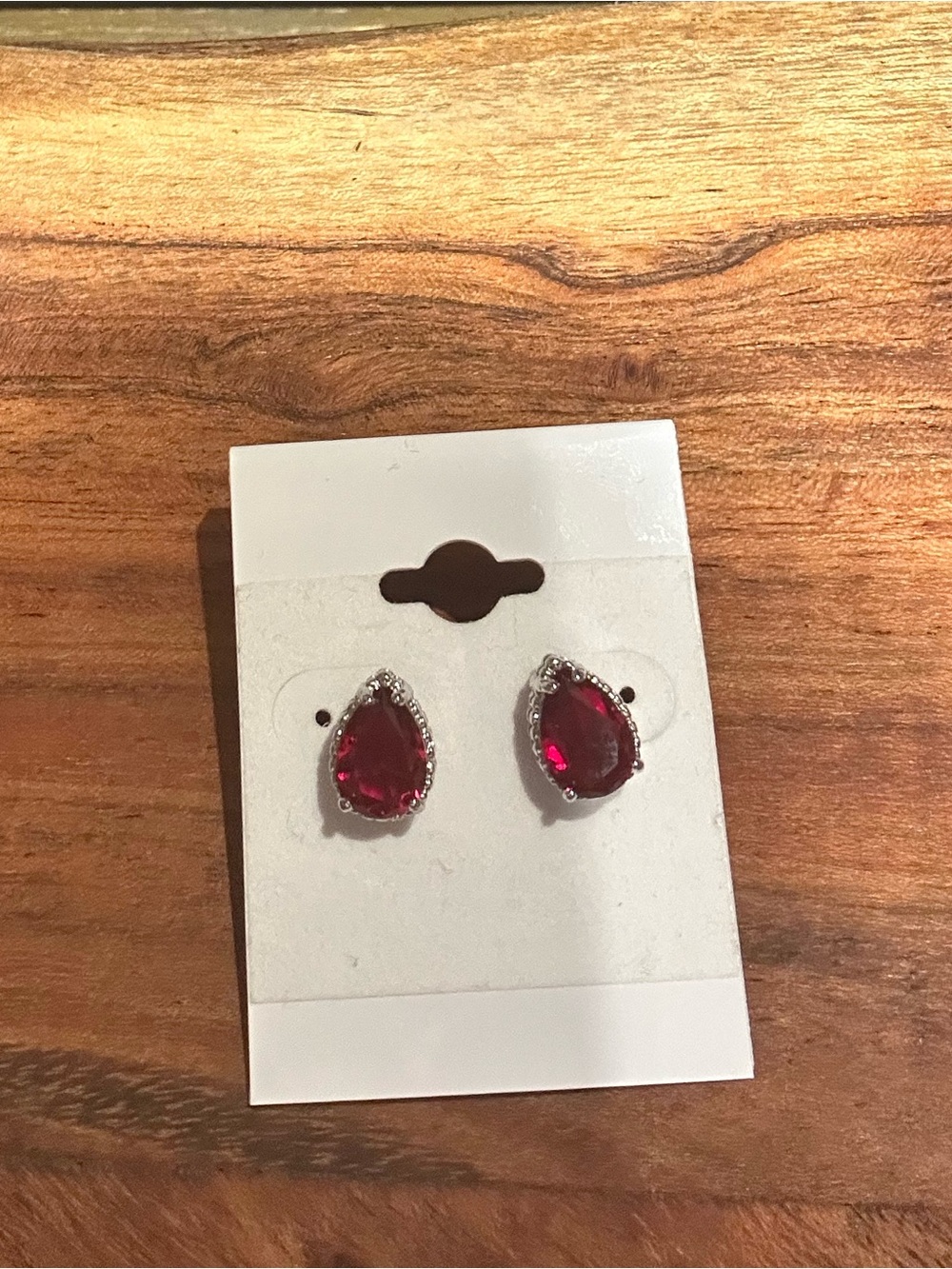 Elegant Red Teardrop Stud Earrings with Crystal Halo